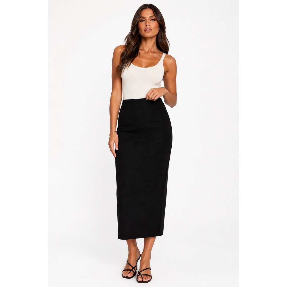 Z Supply Ainslie Midi Skirt Black Textured Knit Straight Skirt Size L NWT